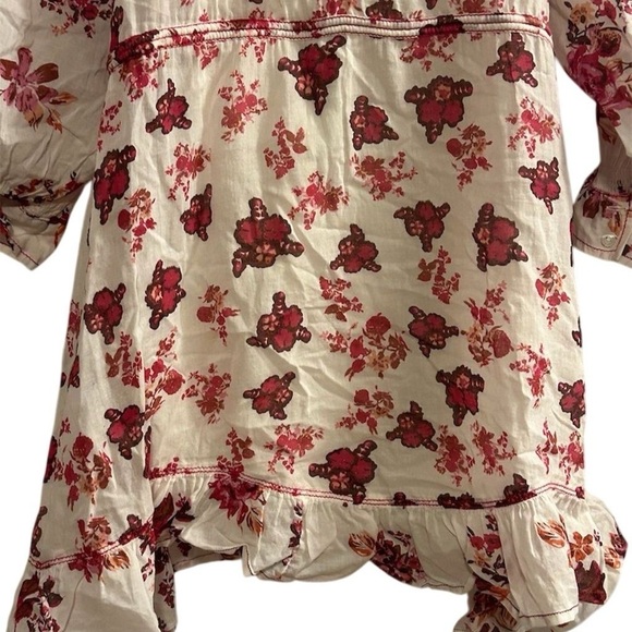 Free People Camella Mini Dress M Ivory and Pink Floral Bohemian 3/4 Sleeve - Picture 14 of 16